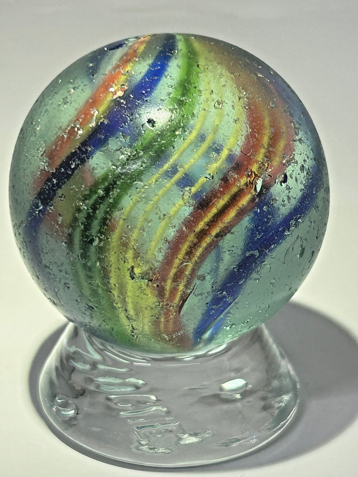 Antique German Handmade Divided Core Jelly Ribbon Swirl Marble 1-51/64″ NM E3.15