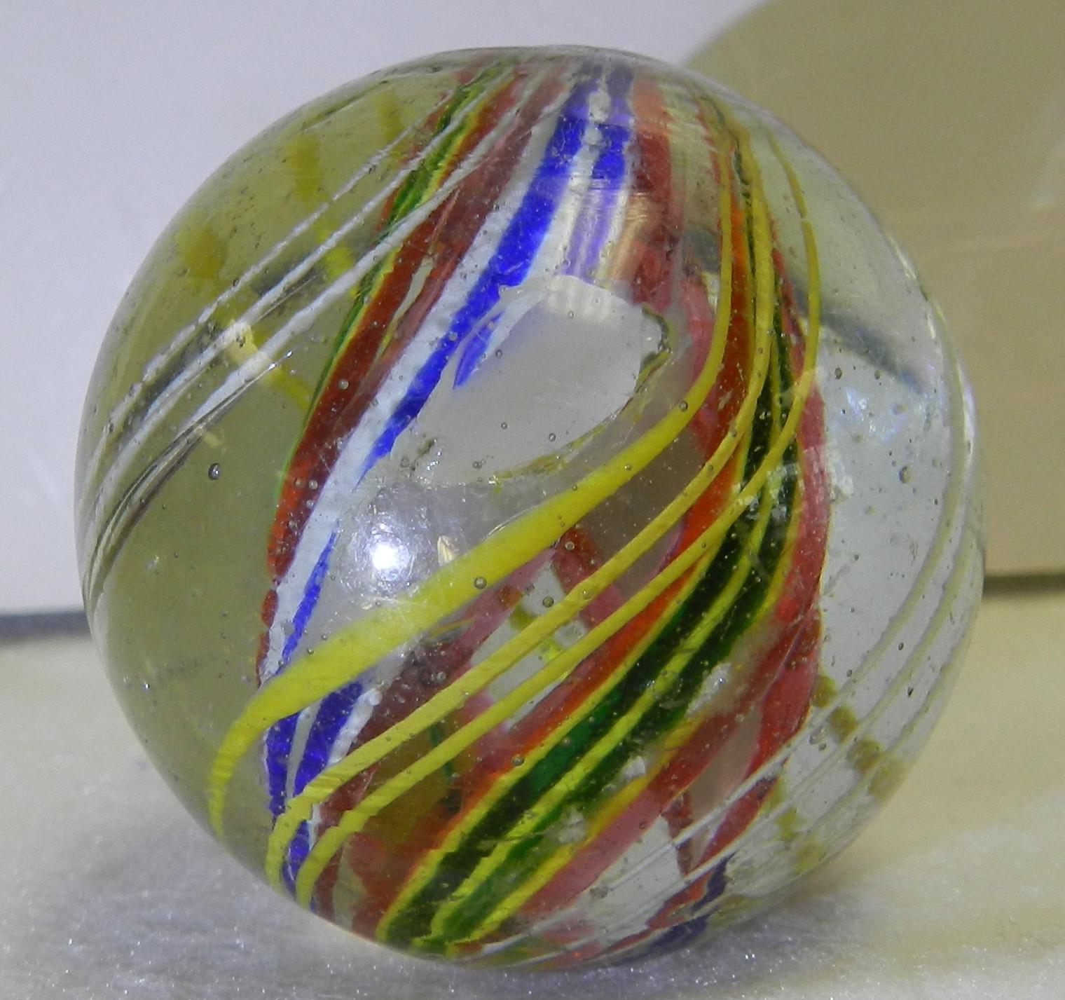 #20293m Nice 1.64 Vintage German Handmade Divided Ribbon Swirl Marble Mint Minus