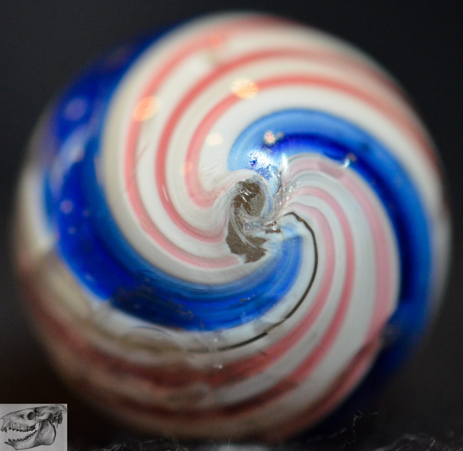 Handmade Mica Peppermint Swirl Marble, 11/16 in, Near Mint-, Polished, S1050