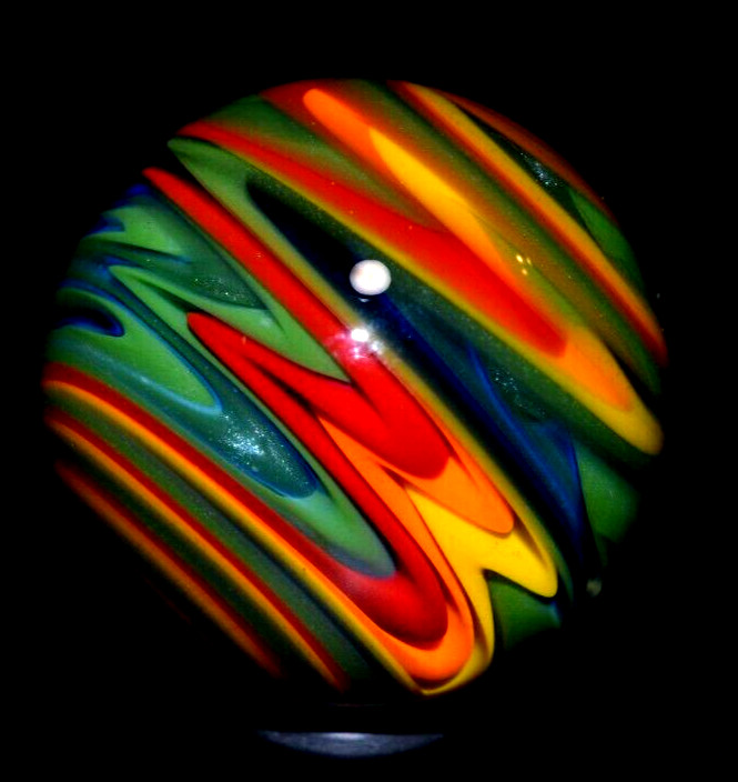 JAY SLACK GLAS MARBLE/1.510″-LUCKY STRIPE WIG-WAG SPLENDOR-AVOCADO,ORANGE, LIME+