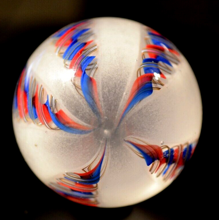 JEREMY DRISKELL GLASS MARBLE/2.620″TURQUOISE BLACKLIGHT PATRIOT 5 CANE FILIGRANA