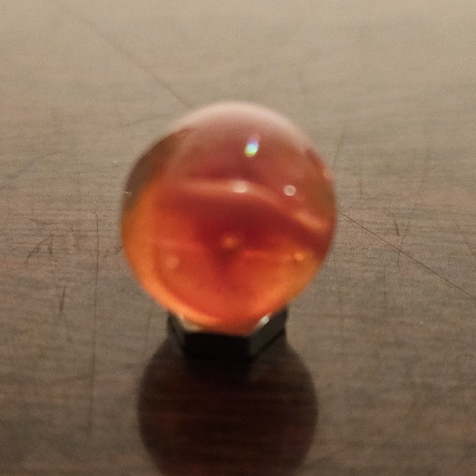 C E Bogard Orange 4- Lobe Floppy Cats Eye Clear Glass .593 Marble
