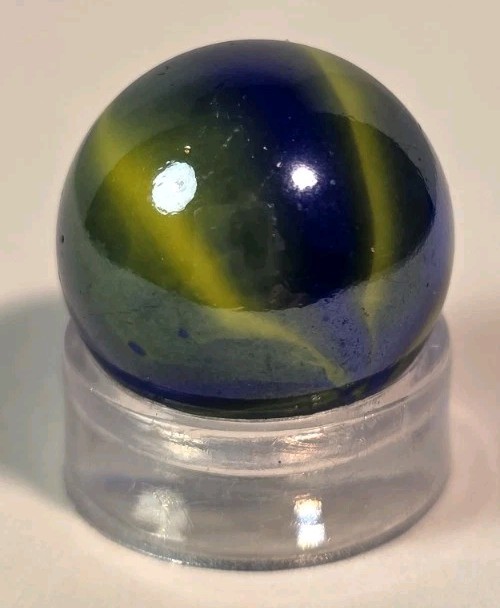 Vintage Cobalt Blue Yellow Swirl Iridescent Marble 15.9mm