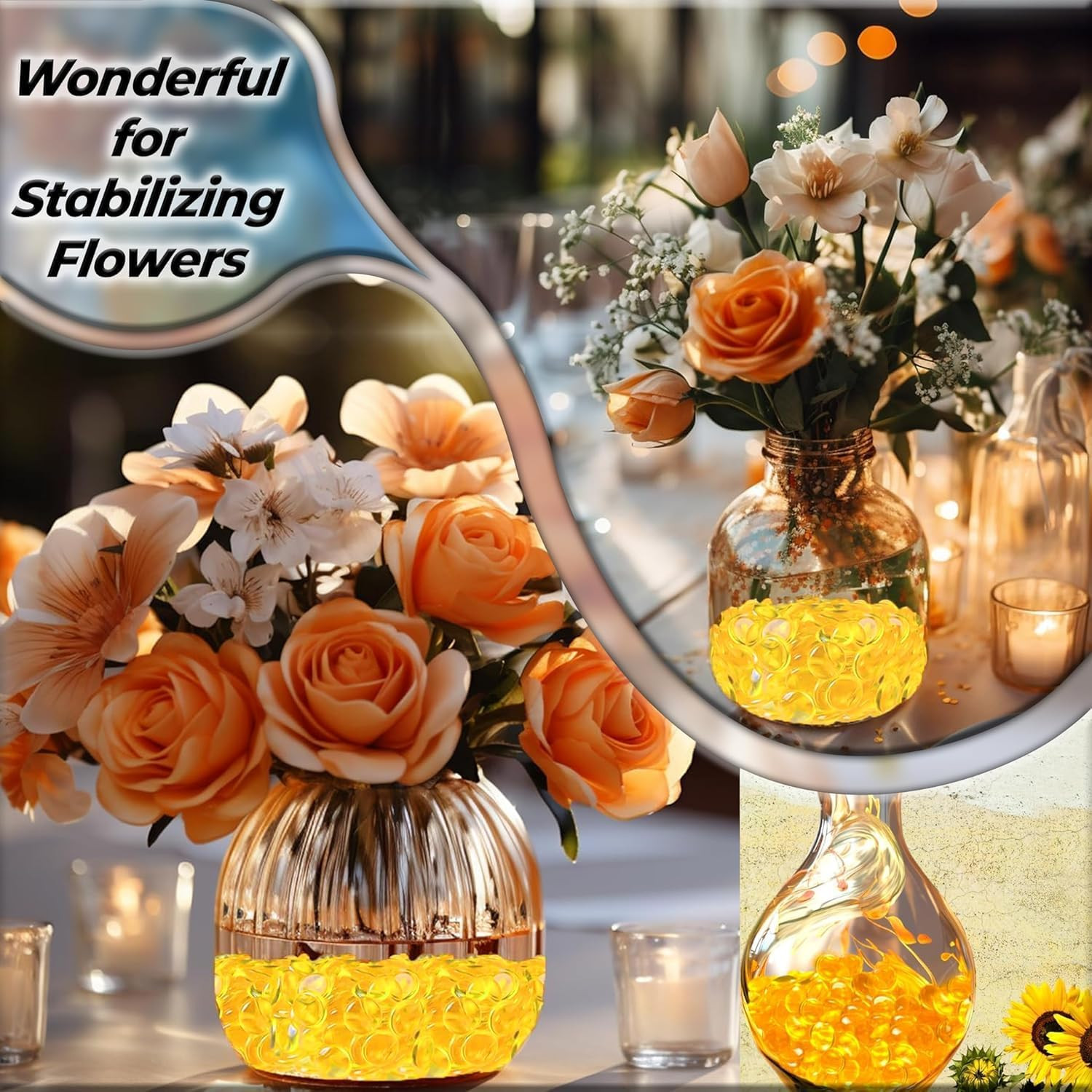 Flat Glass Marbles Yellow – 1 Lb (100 Pcs, 17–20 Mm) Decorative Glass Pebbles, S