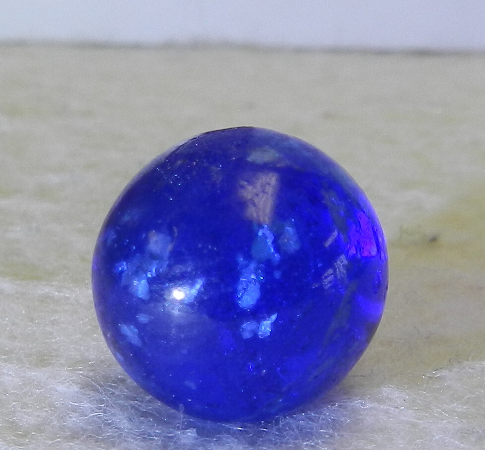 #16275m Vintage German Handmade Blue Glass Mica Marble .58 Inches