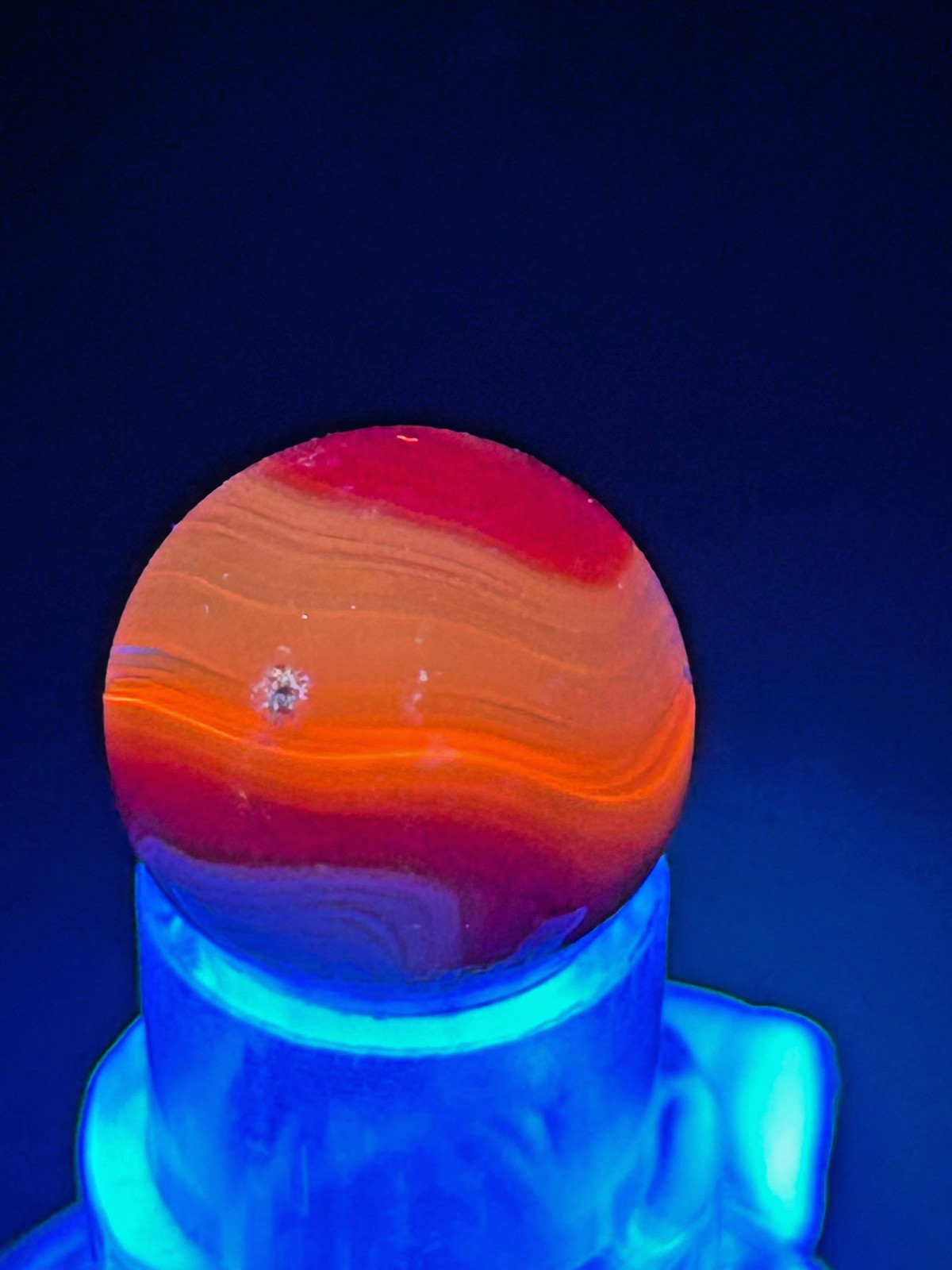 Vintage Akro Agate Popeye Marble, Red-Orange/Yellow/White, .65″, Wet Mint, #AP10