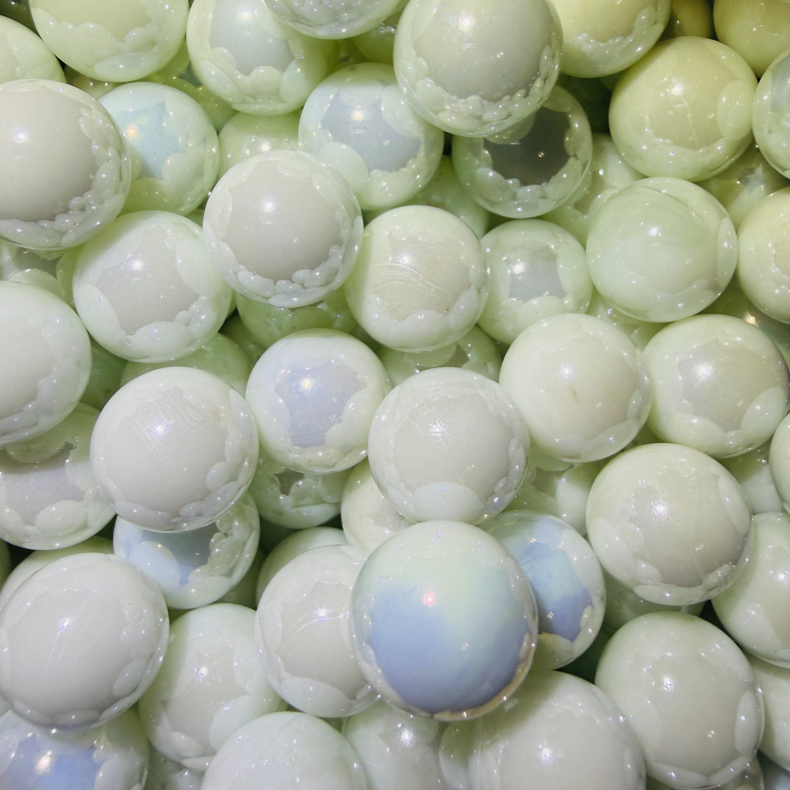 9 Lot Fungus / Moss White Opal Marble Collection by Vintage Marbles 16mm 5/8″