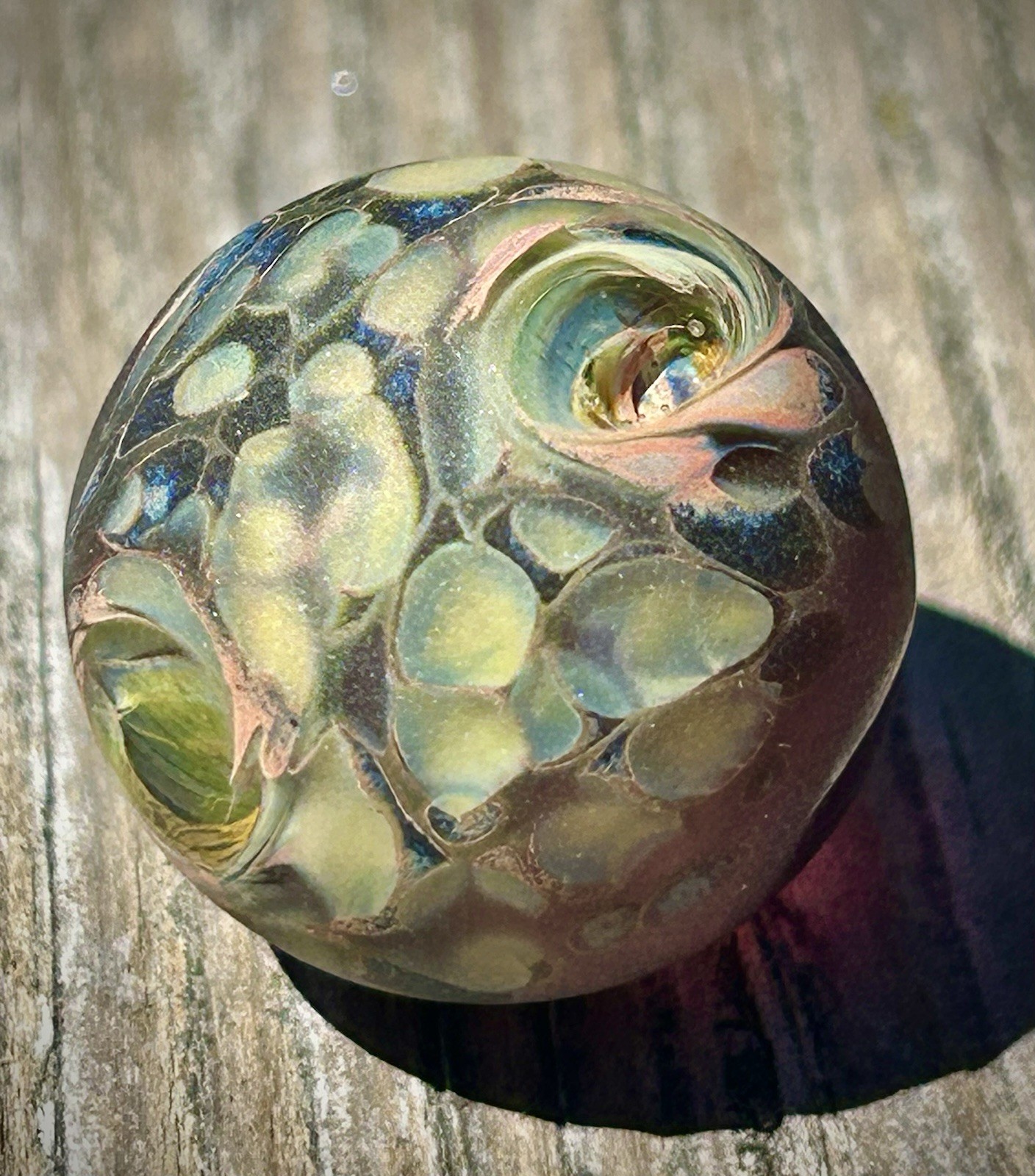 Hand Blown Sand Blasted Frosted Marble Boro Glass Art portal windows planet