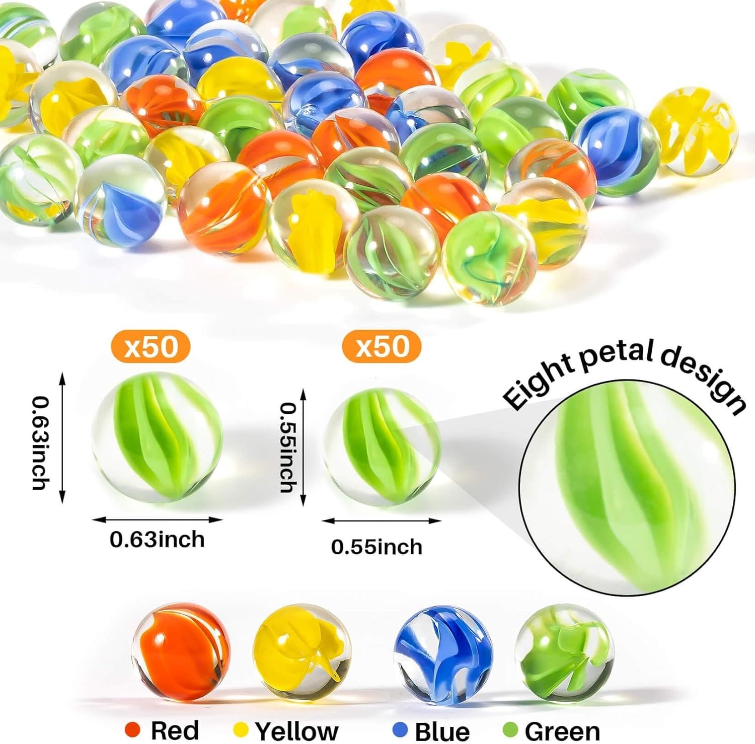 Colorful Glass Marbles 98pcs Medium Thick for Chinese Checkers and Decor