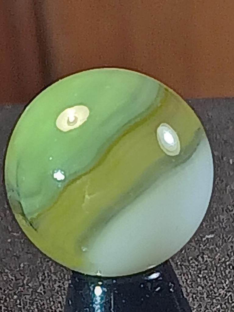 9/16″ Vitro Jade Green Yellowed Lime Moss Ice White on Clear Serious Marble B157
