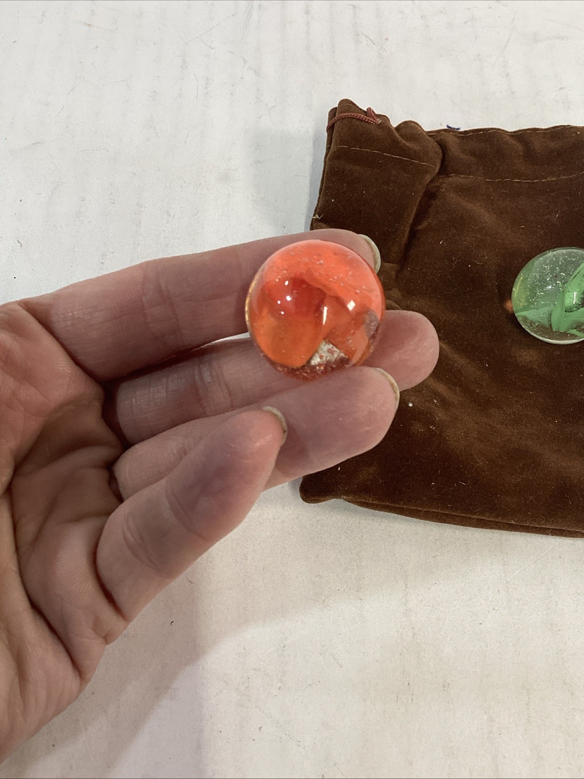 Vintage Lot of 3 Large Glass Shooter Marbles With Pouch