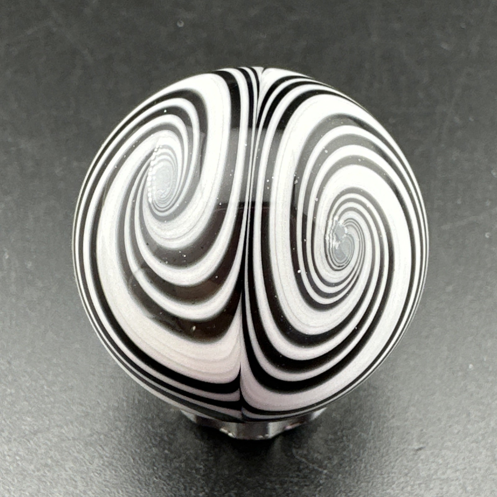 Contemporary Handmade Art Glass Marble 1.03″ Black & White Hypnotic Mirror MIB