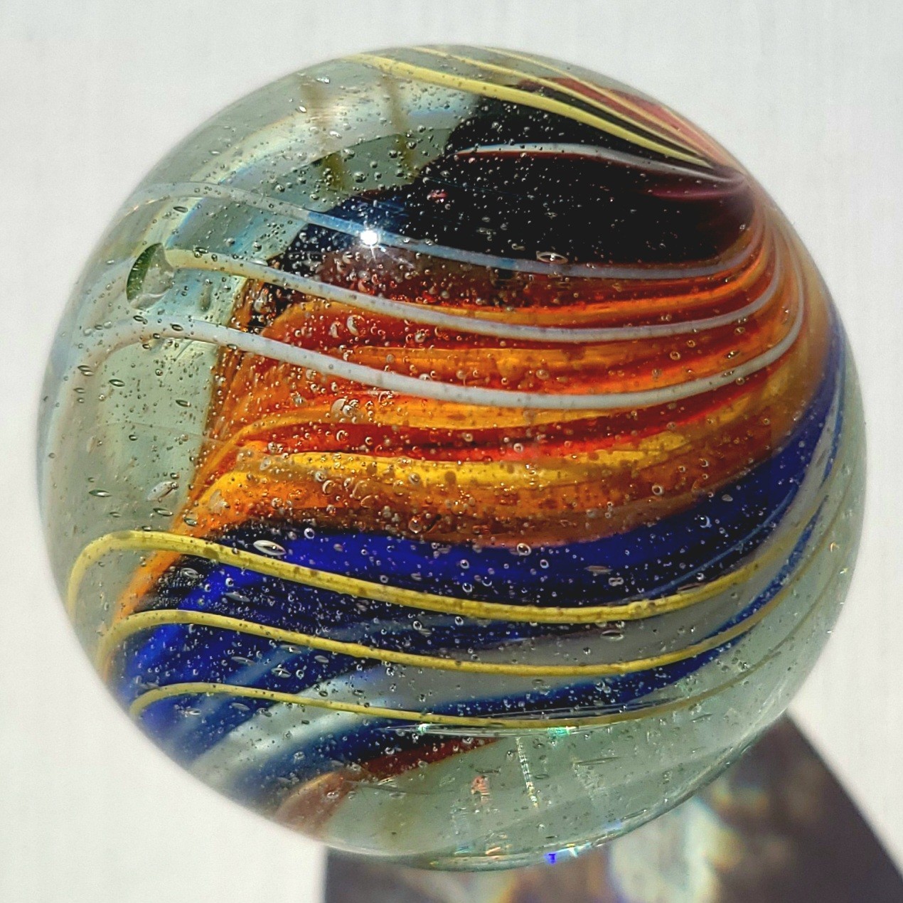 1880’S RARE 1.6″ GERMAN SWIRL HANDMADE ANTIQUE BANDED RIBBON CORE MARBLE VINTAGE