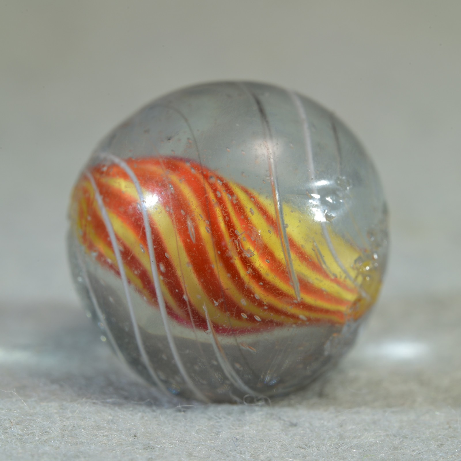 Early Caged Red & Lemon Solid Core German Handmade Antique Marble 18.8mm 23/32”