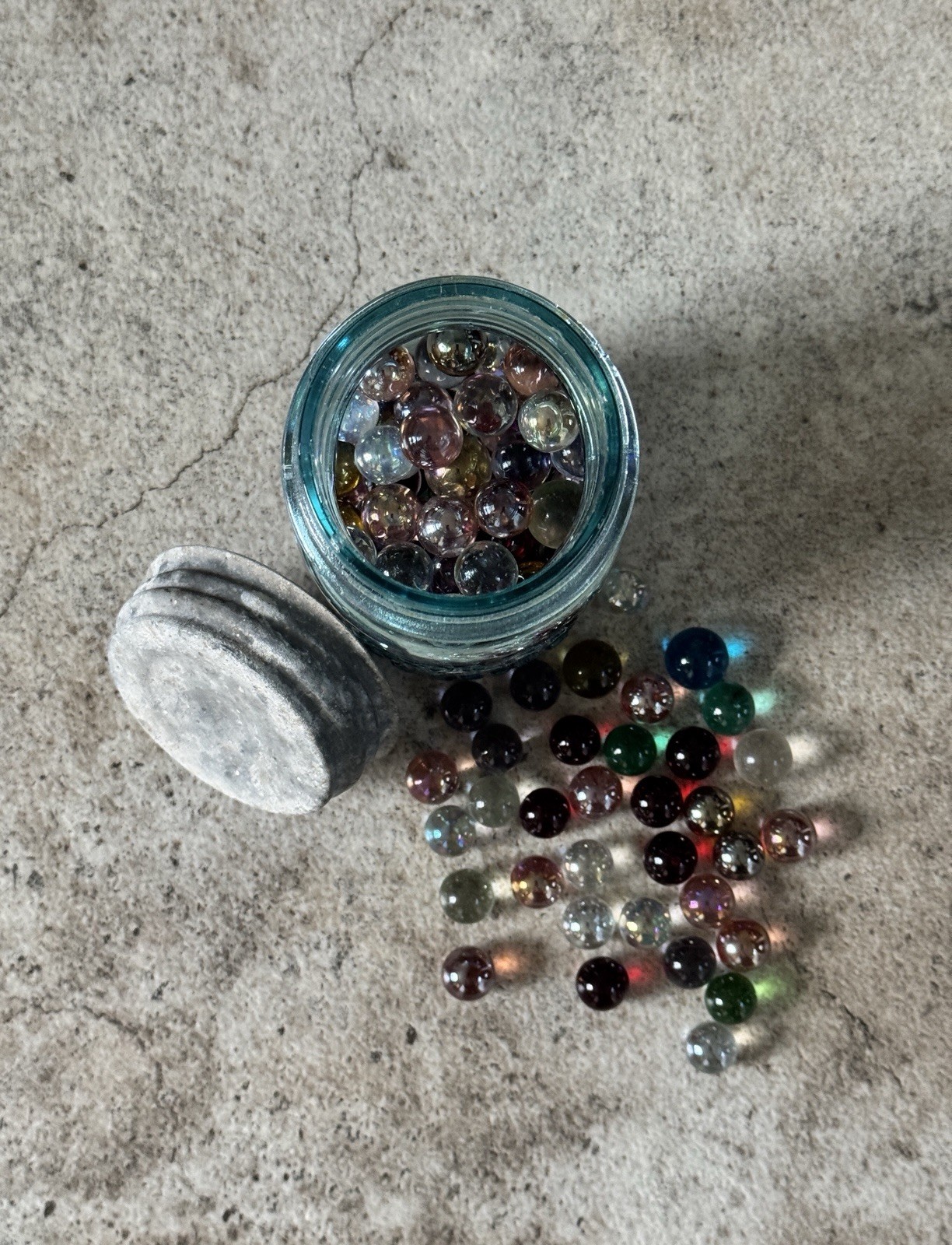 Vintage Ball Perfect Mason Jar Filled with 165+ Mixed Glass Marbles – Aqua Blue