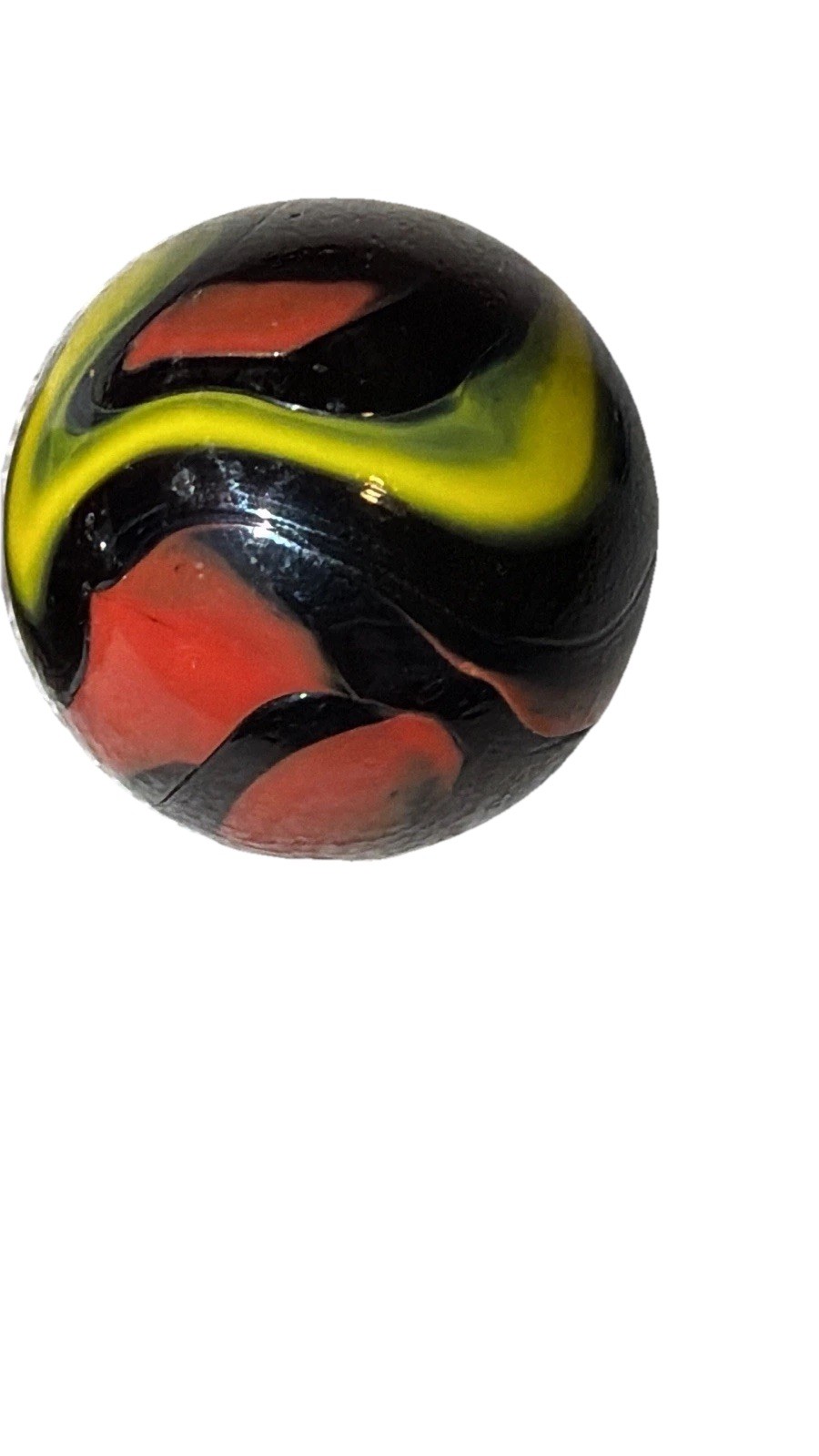 Lot of 3 Vintage US Glass Swirl Marbles Black Red Yellow Fire Polished 1 Inch