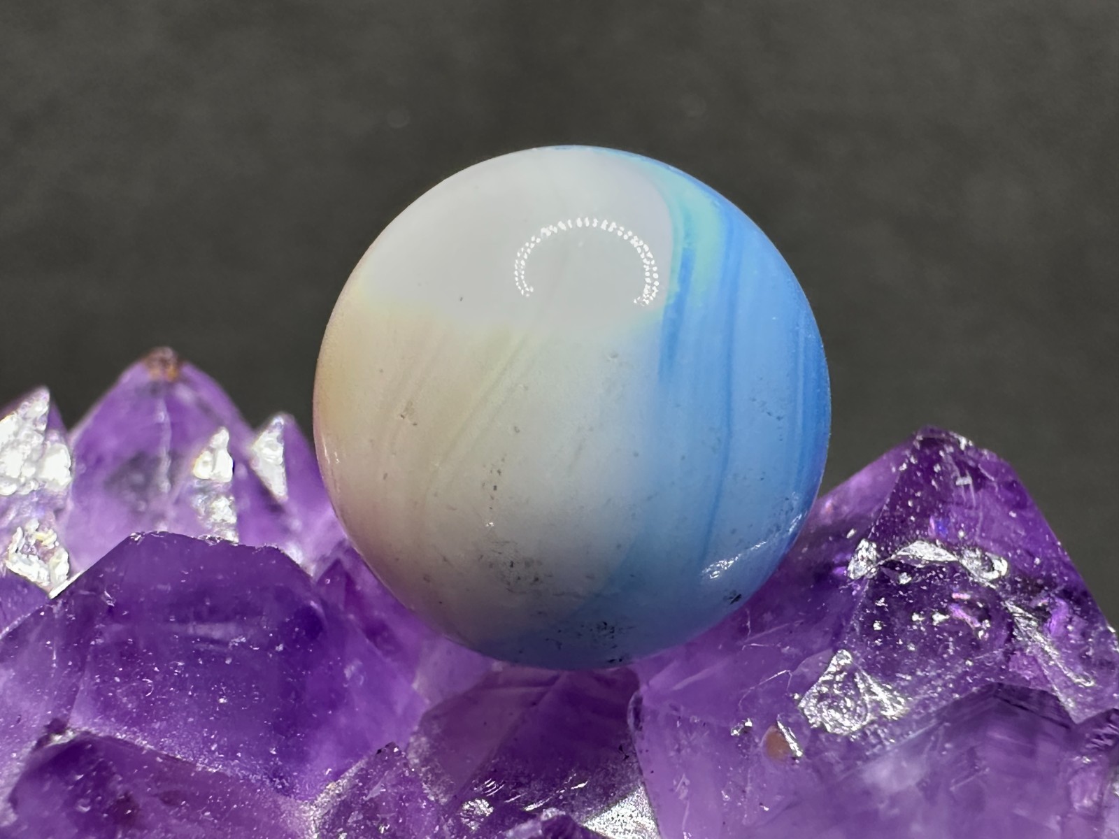 EPIC Vintage Vitro Agate Tri-Color Patch Marble – SWEET COLORS – .61″ Very Nice!