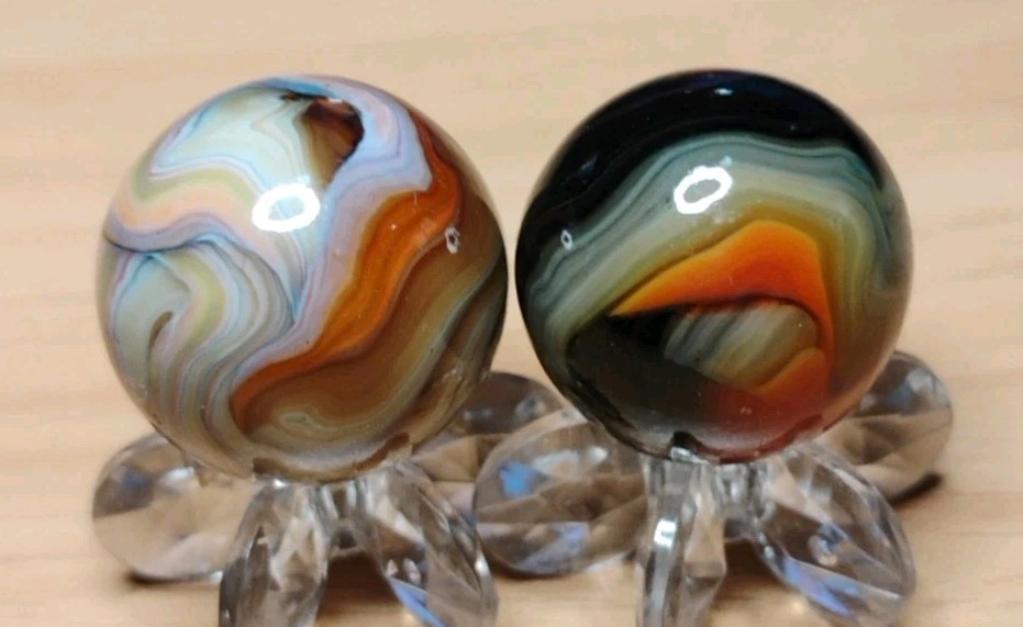 .76″-.73″ JABO/D.A.S. MARBLES🔥LOT X2 GLASS SWIRL TOYS NM