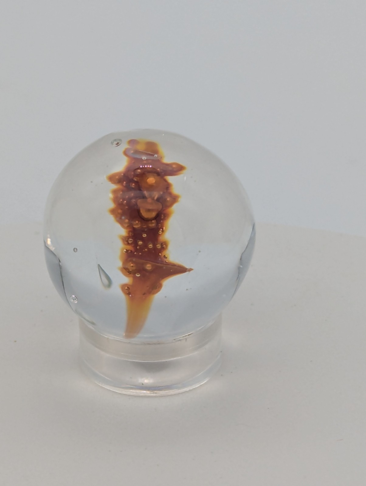 Handmade Glass Marble, Orange Fumed Copper Implosion Art 25mm Spacecore Science