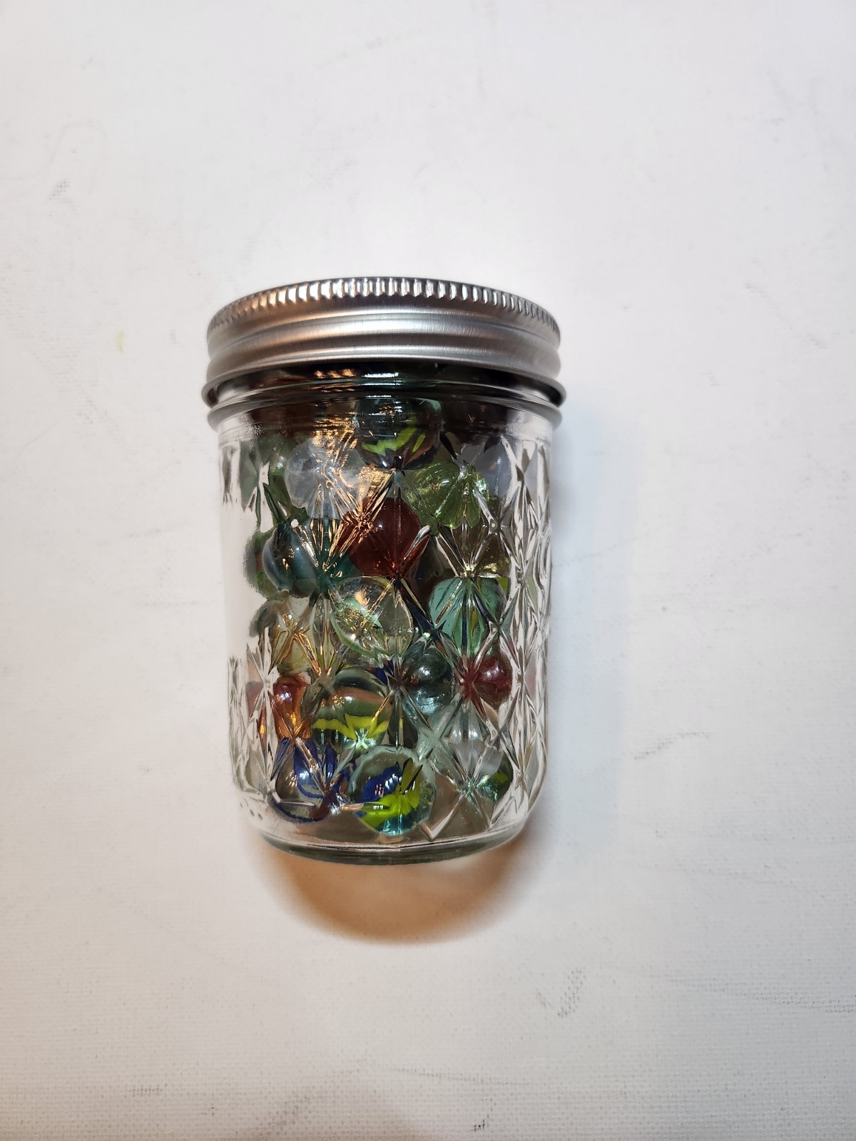 Jar of 55 Vintage Marbles Glass Colorful Clear Assorted