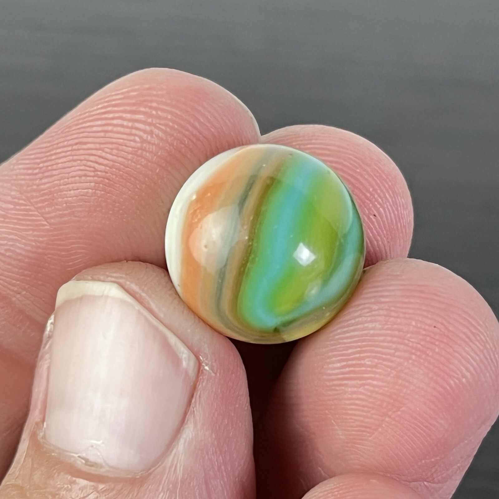Beautful Akro Agate Peltier Art Swirl Glass Marble .61” Green Yellow Peach White