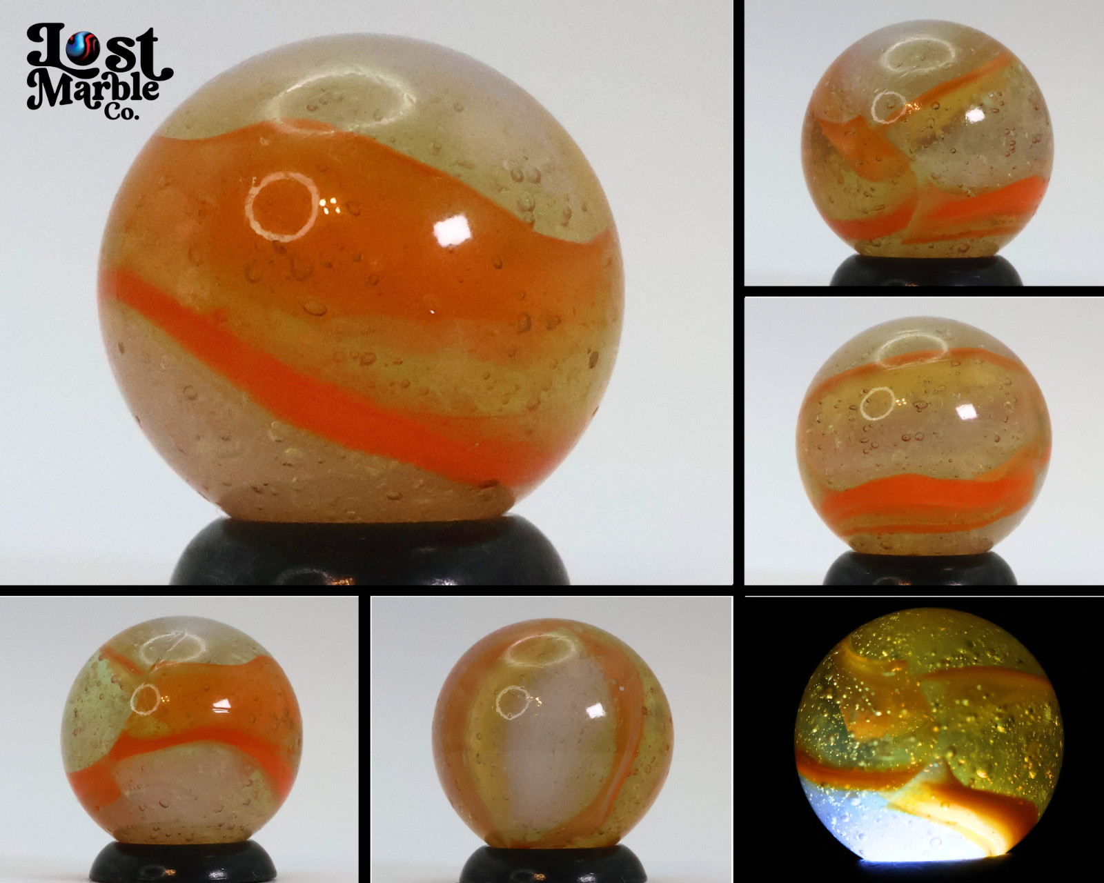11/16″ Peltier Rainbo Clear Based Orange Seedy Bubbles MINT