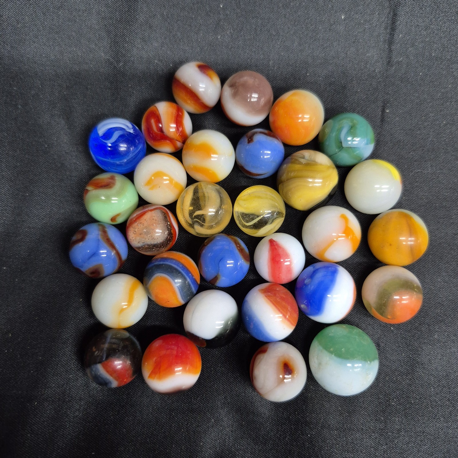 Lot 30 Vintage Marbles Glass Akro Vitro Peltier Marble King Swirl Patch VG USA