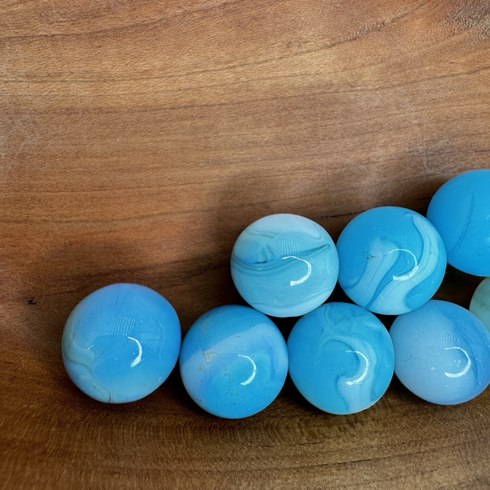 Vintage Alley Agate WV Swirl Marbles Lot Sky Blue Aqua White Opaque Glass 9pc