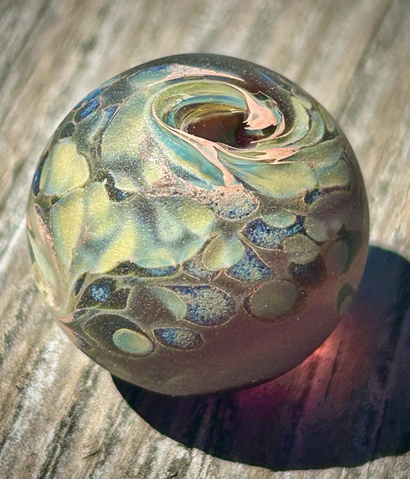 Hand Blown Sand Blasted Frosted Marble Boro Glass Art portal windows planet