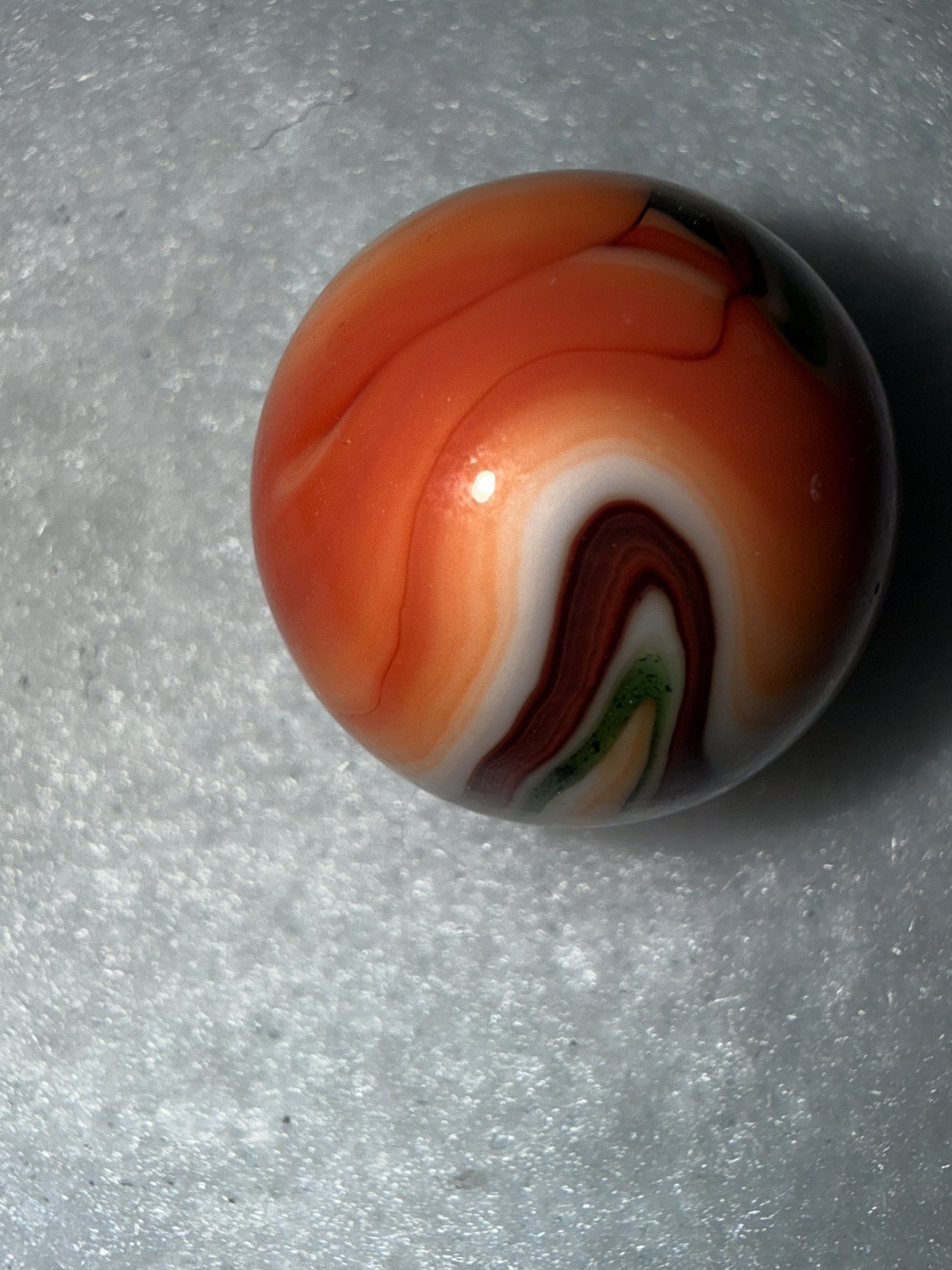 JABO Joker 1 (JERK) Collector Marble : Cranberry Apricot & Aventurine Swirl. .74