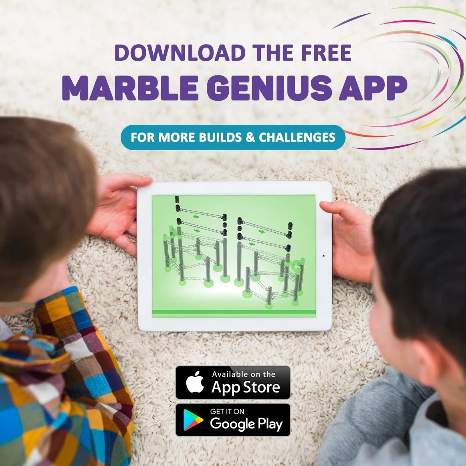 Marble Rails Starter Set, 200 pieces, Online App and Full-Color Instructions
