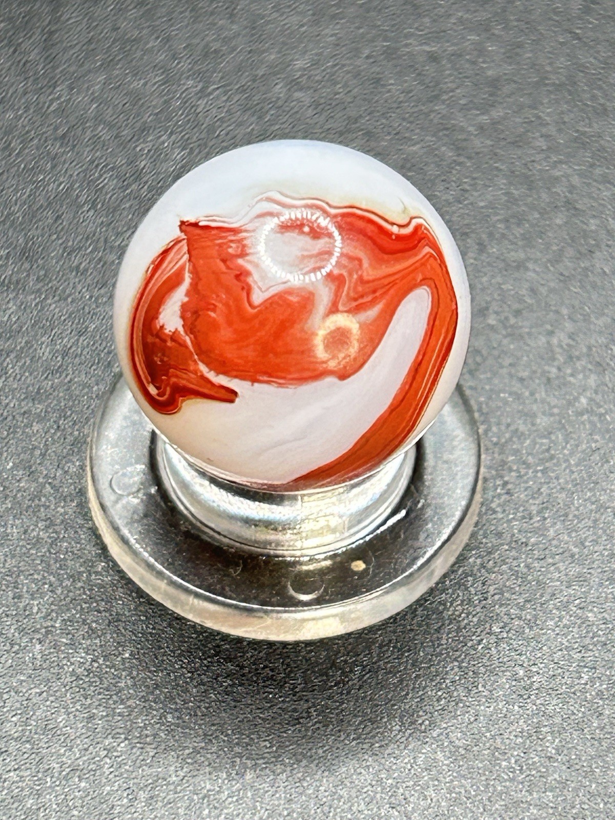 Vintage Akro Agate Silver Oxblood Marble Thick Oxblood Snake Pattern 0.629”