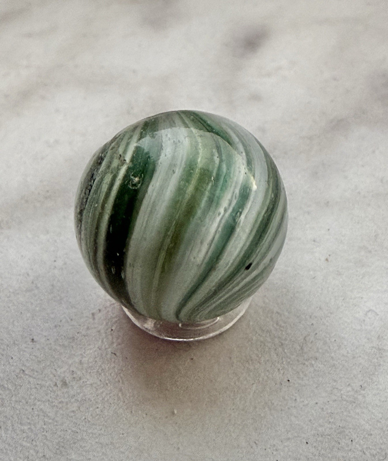 Antique German Handmade Onionskin Glass Marble Green Swirl 5/8” Ground Pontil