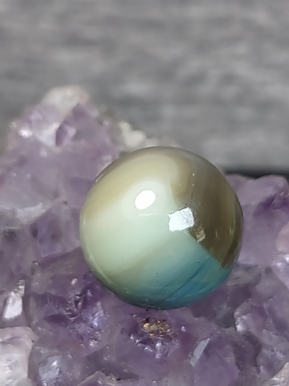 Gorgeous Opaque Blue & Tan Color Old Patch NM Vitro Agate Vintage Marbles .62″