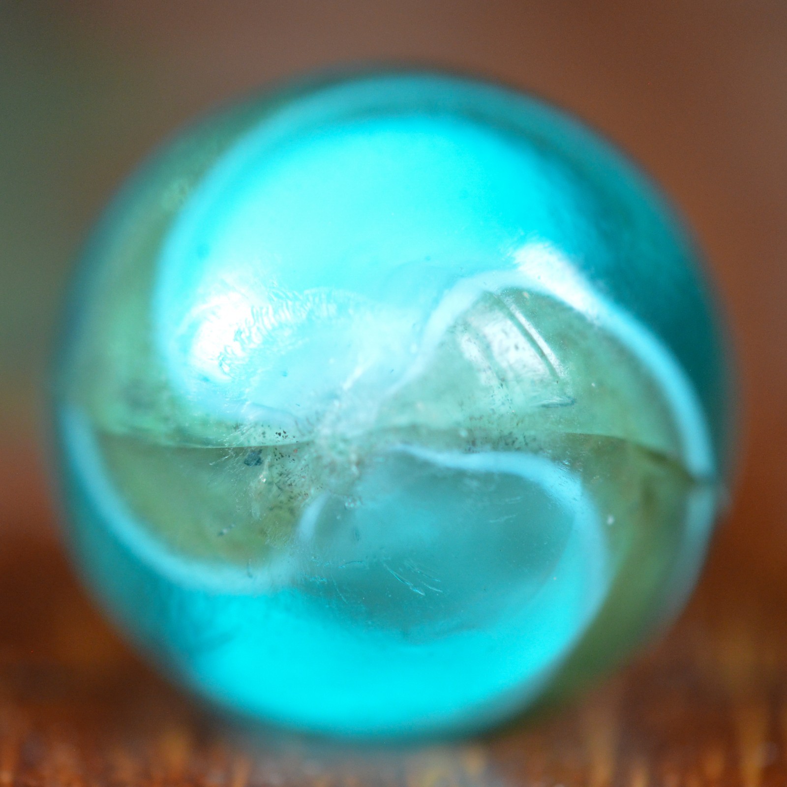 Handmade Aqua Blue Base Glass Ribbon Lutz, 0.69 in, Mint, Annealing Crack, S1610