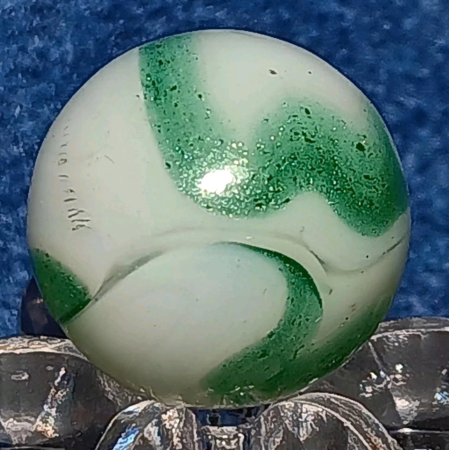 Vintage Alley Agate “Shimmering Spruce” Swirl Marble. 0.53″ Mint. HTF Loaded-AV