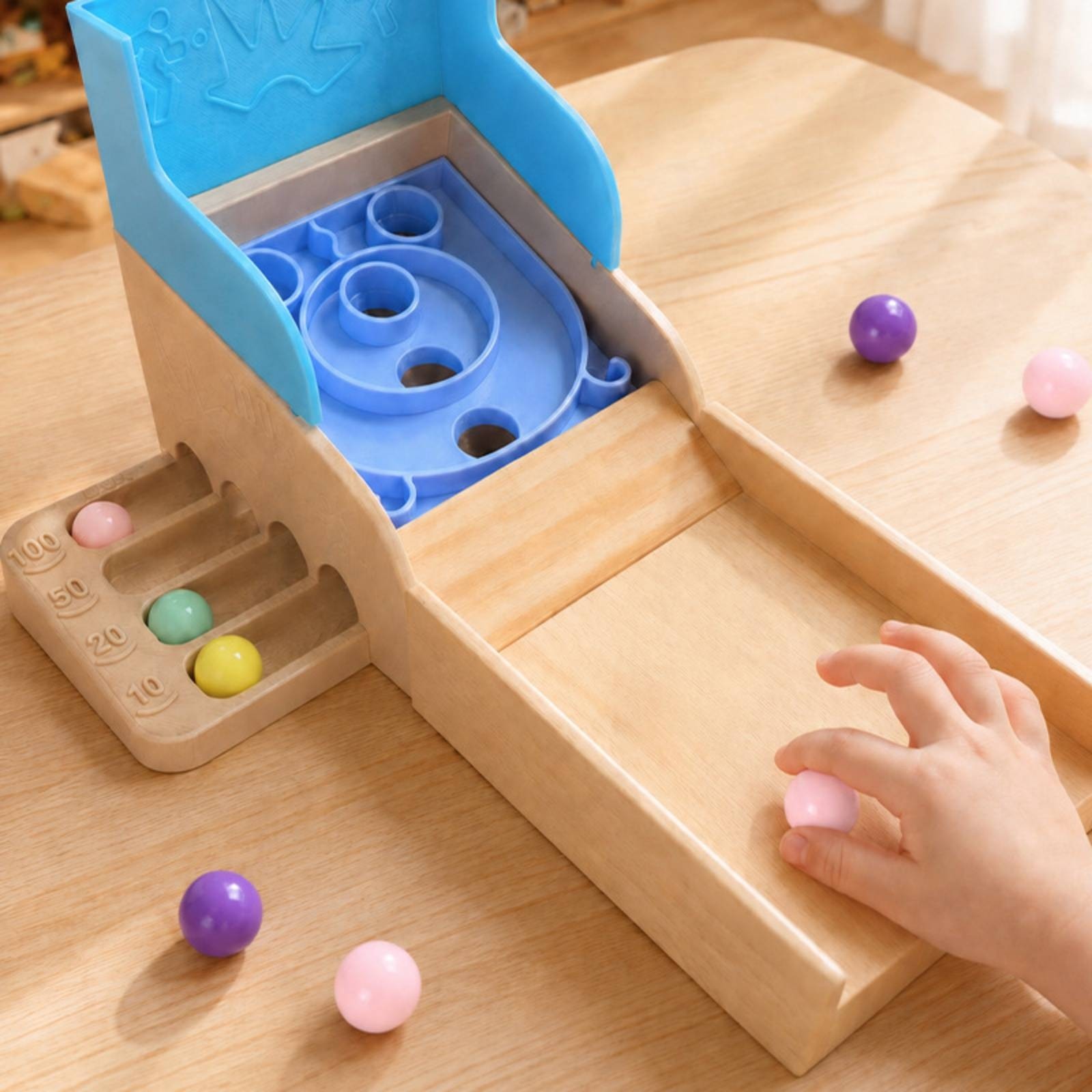 Wooden Marble Toy with Ramp Safe Tabletop Arcade Toy Educational for Classroom