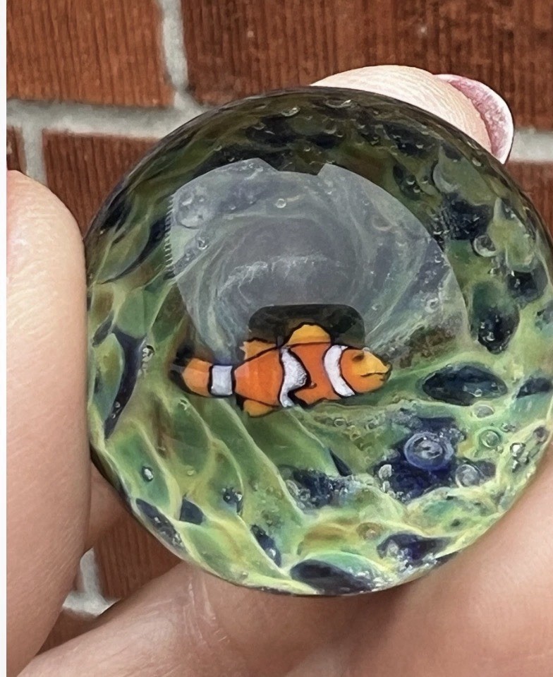 3D Clownfish Glass Marble, 1.2 Inches