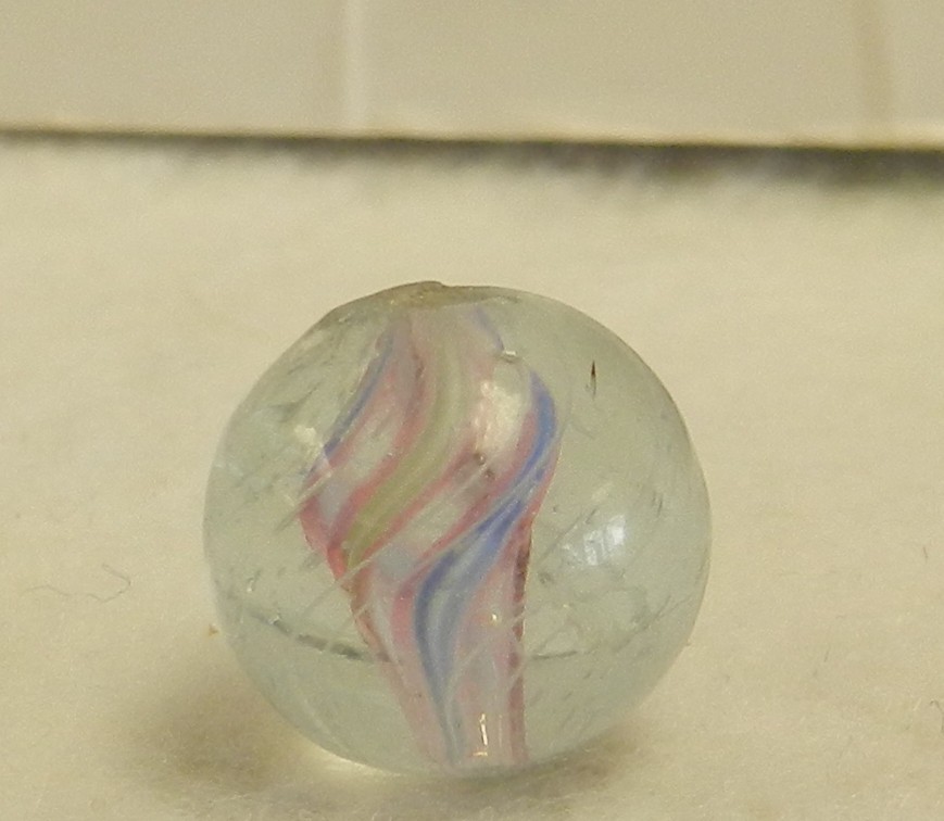 #19781m Peewee .50 Inches Vintage German Handmade Divided Ribbon Swirl Marble