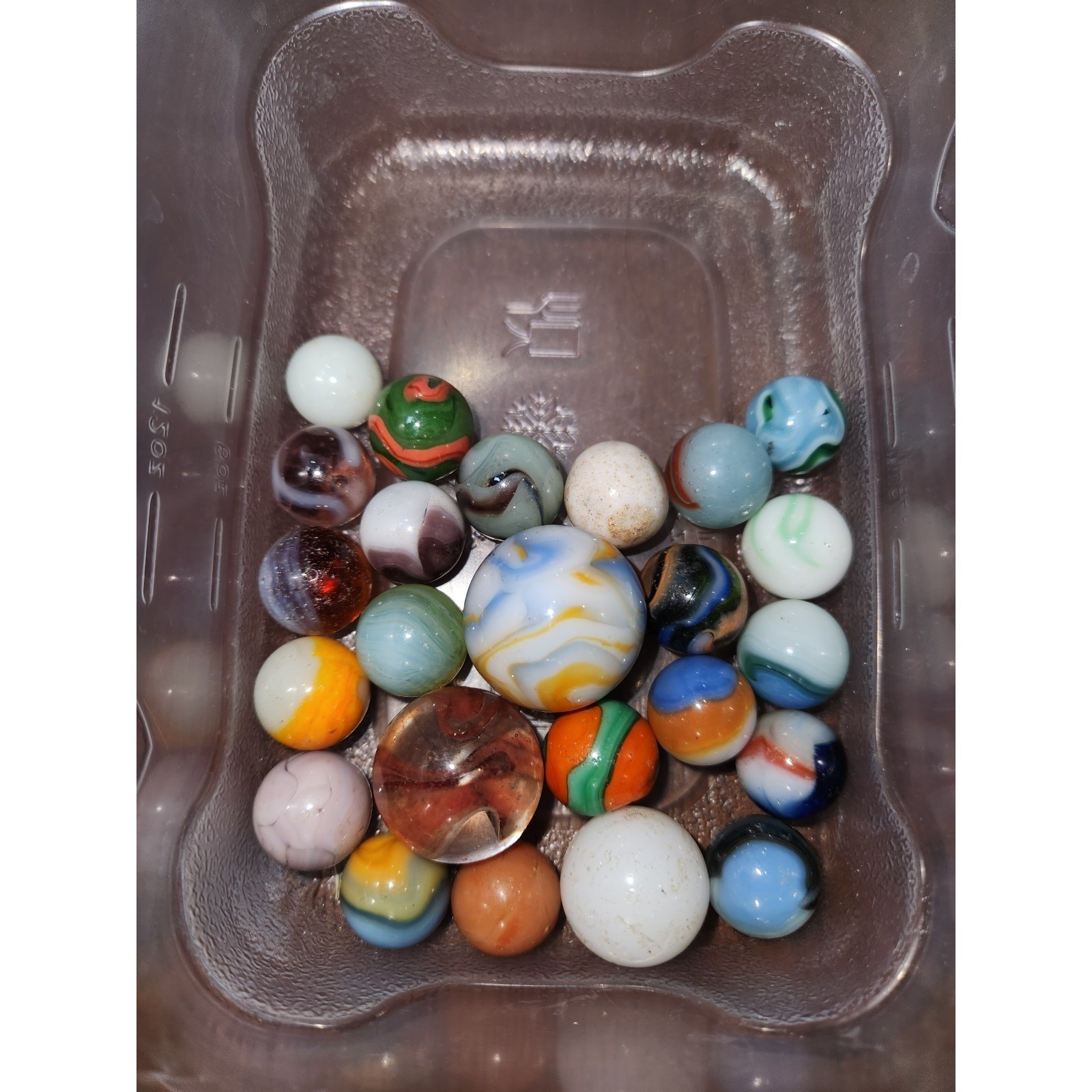 24 Vintage Assorted Sizes Glass Marbles LOT of White Blue Orange Purple LOT 7