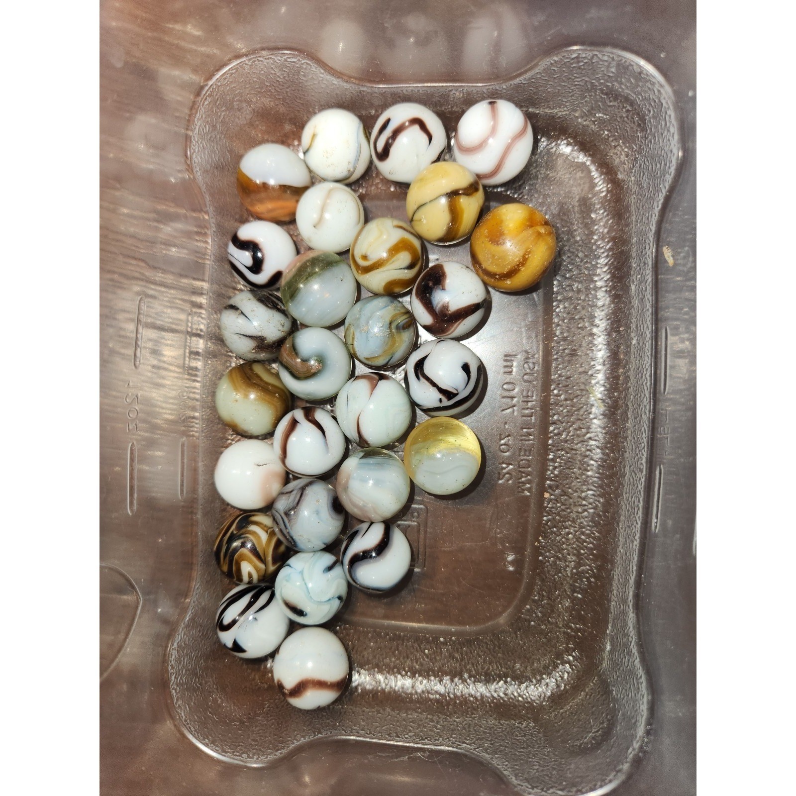 27 Vintage Glass Marbles LOT of White Black Brown Tan Clear LOT P