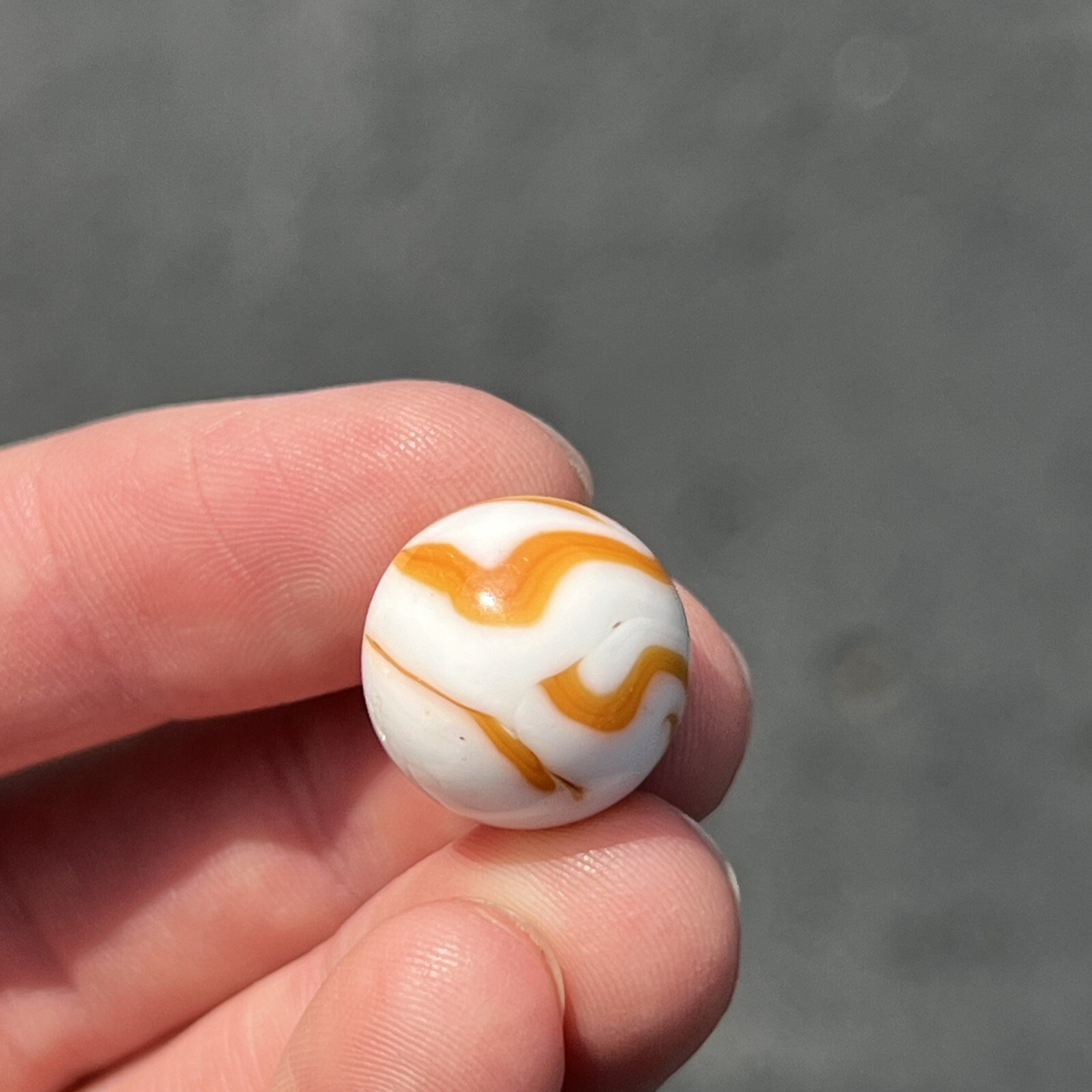 Vintage Akro Agate Peltier Pastel Swirl Glass Marble .6” Orange White