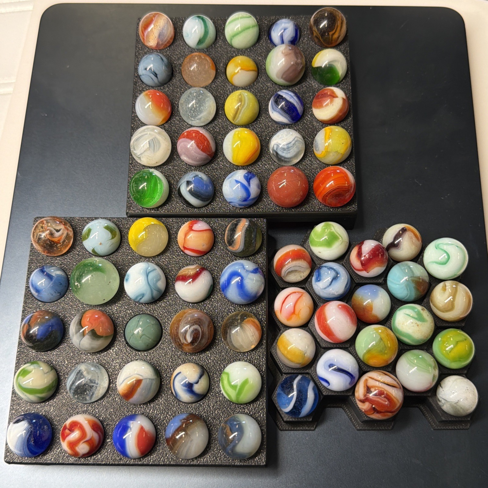 Vintage Glass Marbles Christensen Agate Vitro Akro Patch, King Tri (70 Marbles)