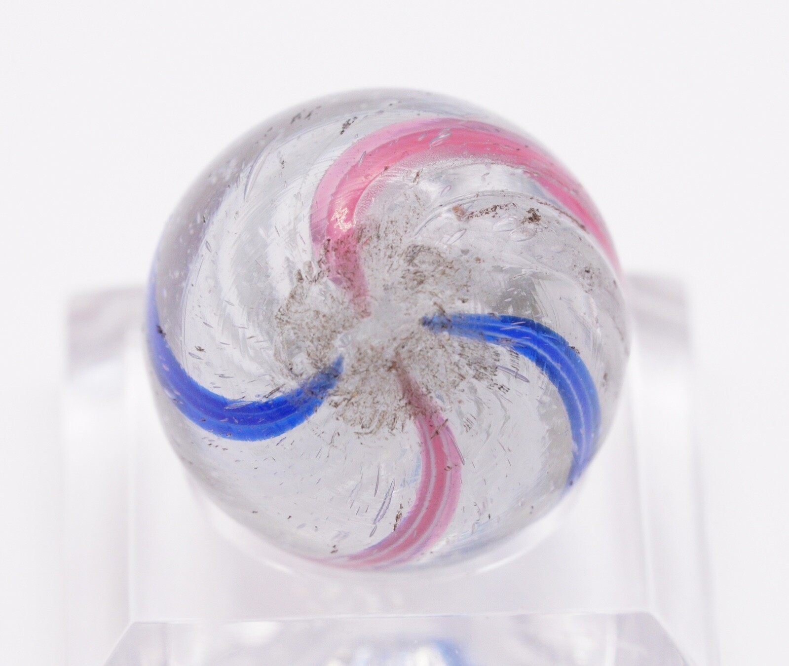 Vintage German Latticinio Marble Blue Pink White 16mm .63″ Estate