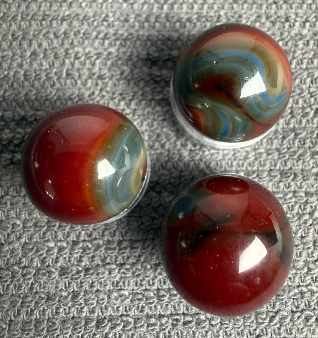 Lot of 3 JABO Classics Marbles Burgundy Blue & Gray .59″ – .61″ Mint