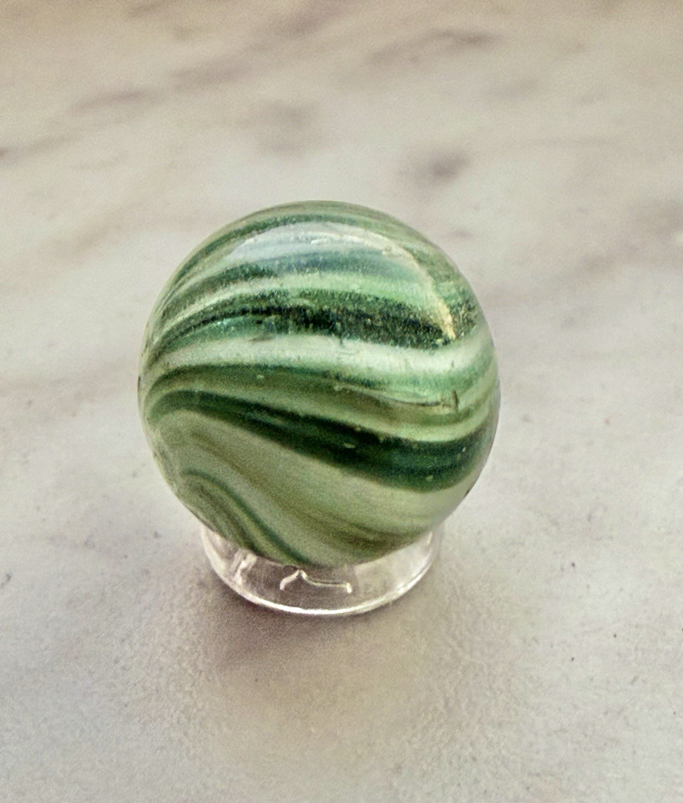 Antique German Handmade Onionskin Glass Marble Green Swirl 5/8” Ground Pontil
