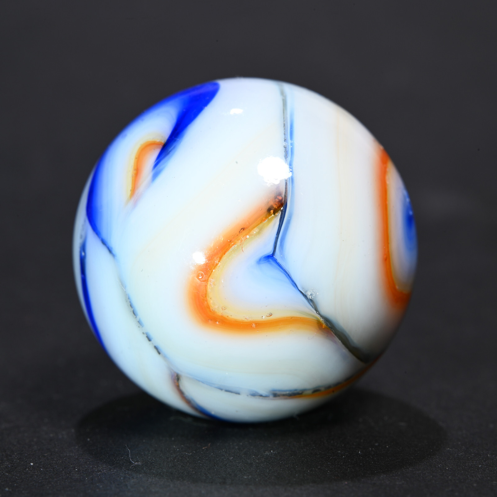 Large Veiligglas Opaque Vintage Marble Abstract Orange Blue 1950’s 23.2mm 29/32
