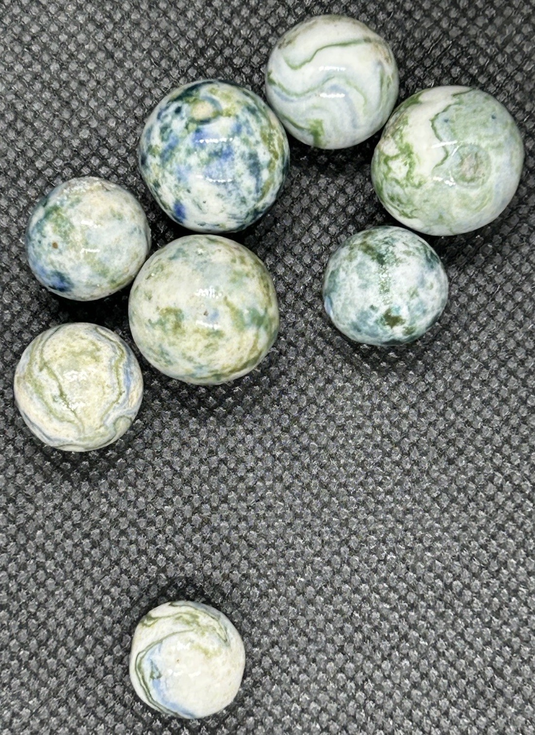 8 Vintage Handmade Glazed Lined Crockery Marbles 5/8” To 1/2” M To NM