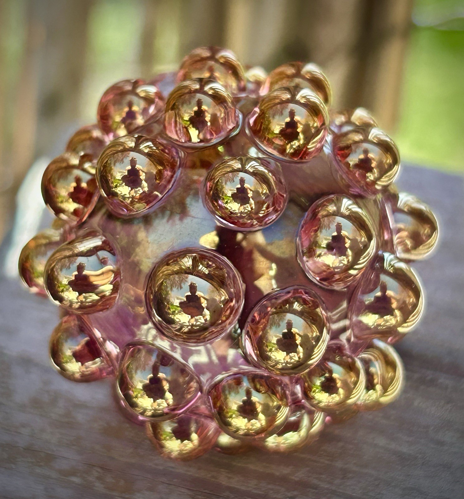 Hand Blown Gold Silver Fume Hobnail Marble Art Glass Paperweight Contemporary
