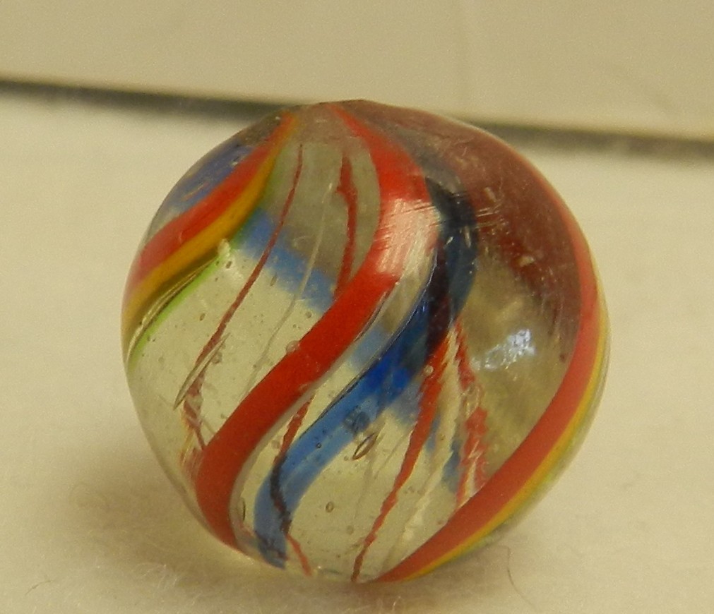 #20539m Rare Red and White Latticino Swirl German Handmade Marble .70 In Mint–